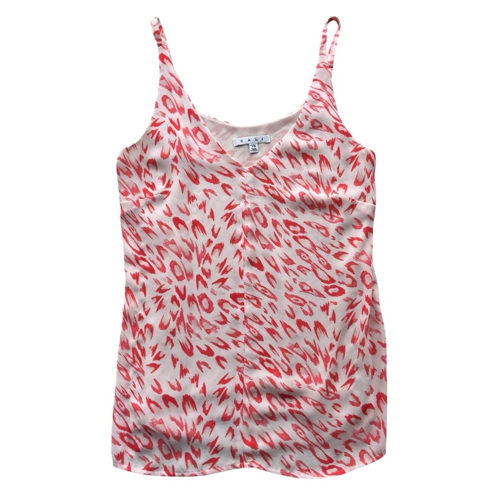 Cabi Women’s Size XS White Coral Animal Print‎ Leopard Flirty Cami Tank Top #267